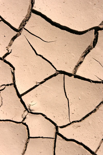 乾燥した気候で乾燥した土壌のクローズ アップ 砂漠のひびの入った地面 温室効果ガスの環境への影響 — ストック写真
