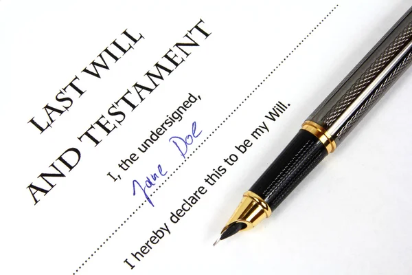 Last Testament Fictional Name Signature Document Fountain Pen — Stock Photo, Image