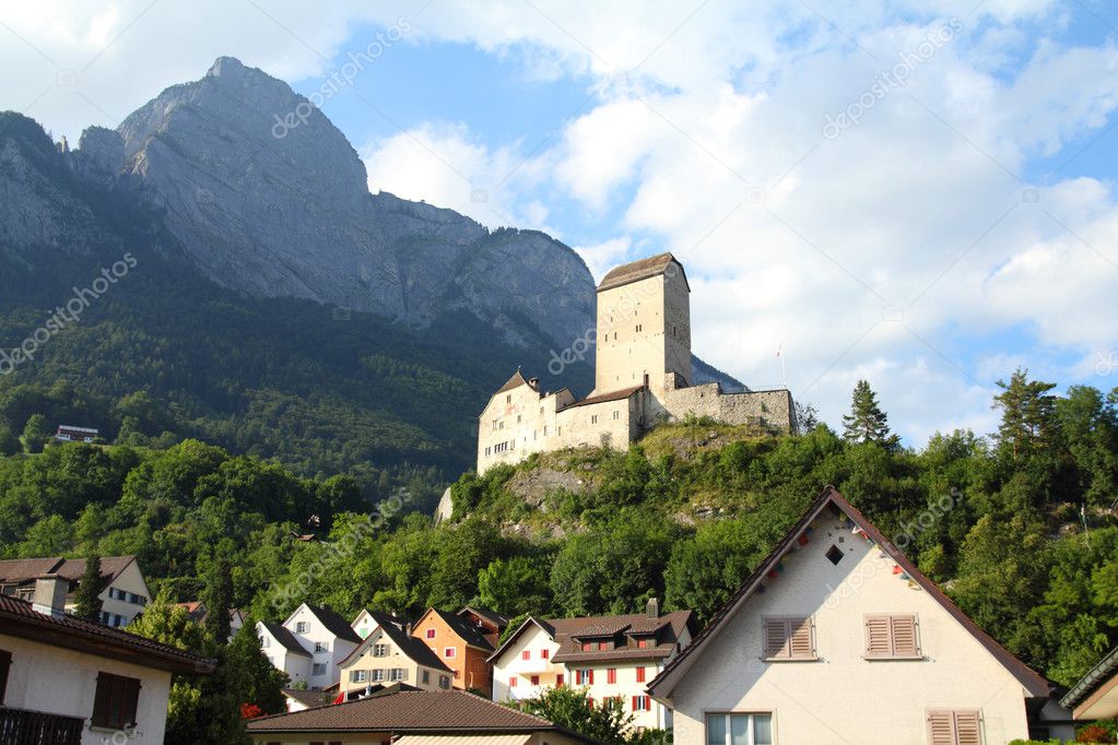 Sargans castle in Sarganserland region of canton St. Gallen. Alps in Switzerland.