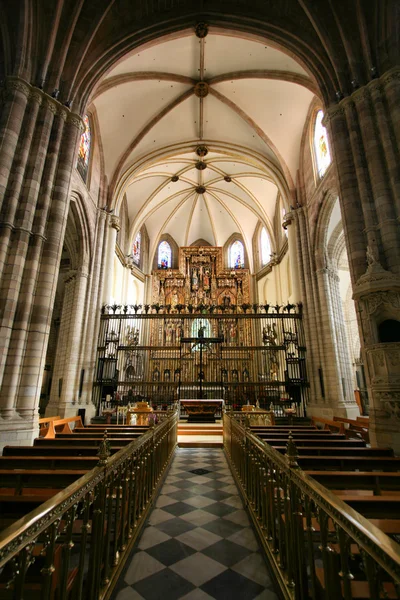 穆尔西亚大教堂内部 美丽的教堂中殿和华丽组塑 西班牙的里程碑 — 图库照片