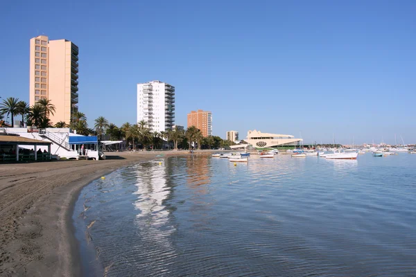 圣哈维尔 西班牙穆尔西亚附近 海滩和当代酒店建筑 — 图库照片