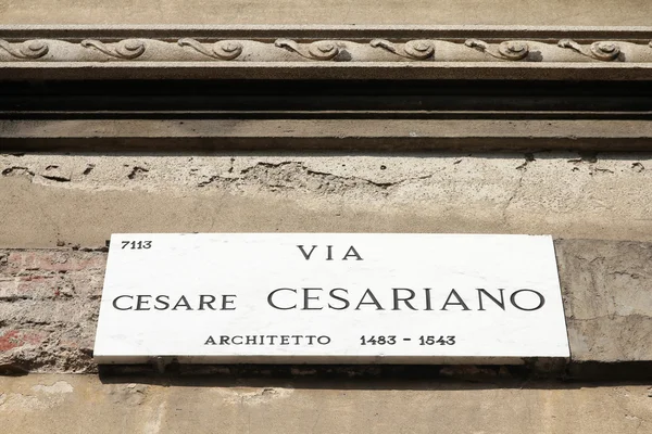 Milão Itália Nome Rua Detalhes Arquitetura Antiga — Fotografia de Stock