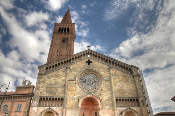 Piacenza, Italy - Emilia-Romagna region. Cathedral facade in HDR.