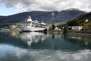 Norway, Sogn of Fjordane county. Cruise ship anchored, Nordfjord in Olden. clipart