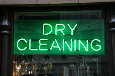 Shop window view in London - Dry Cleaning neon clipart