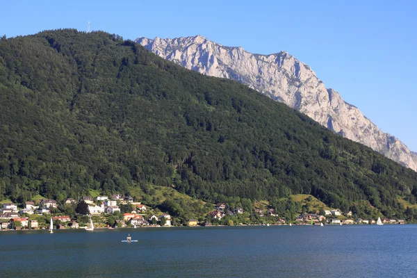 Alta Áustria Lago Traunsee Com Alpes Austríacos Região Salzkammergut — Fotografia de Stock