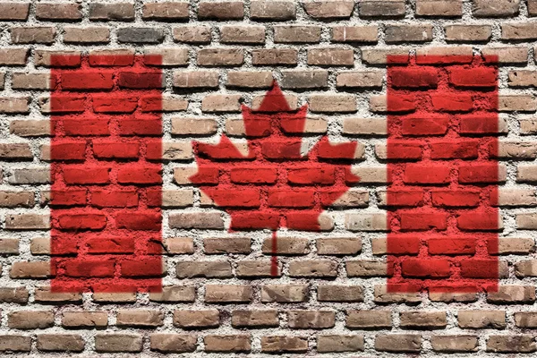 Canada Nationale Vlag Spray Geschilderd Een Bakstenen Muur Grunge Graffiti — Stockfoto
