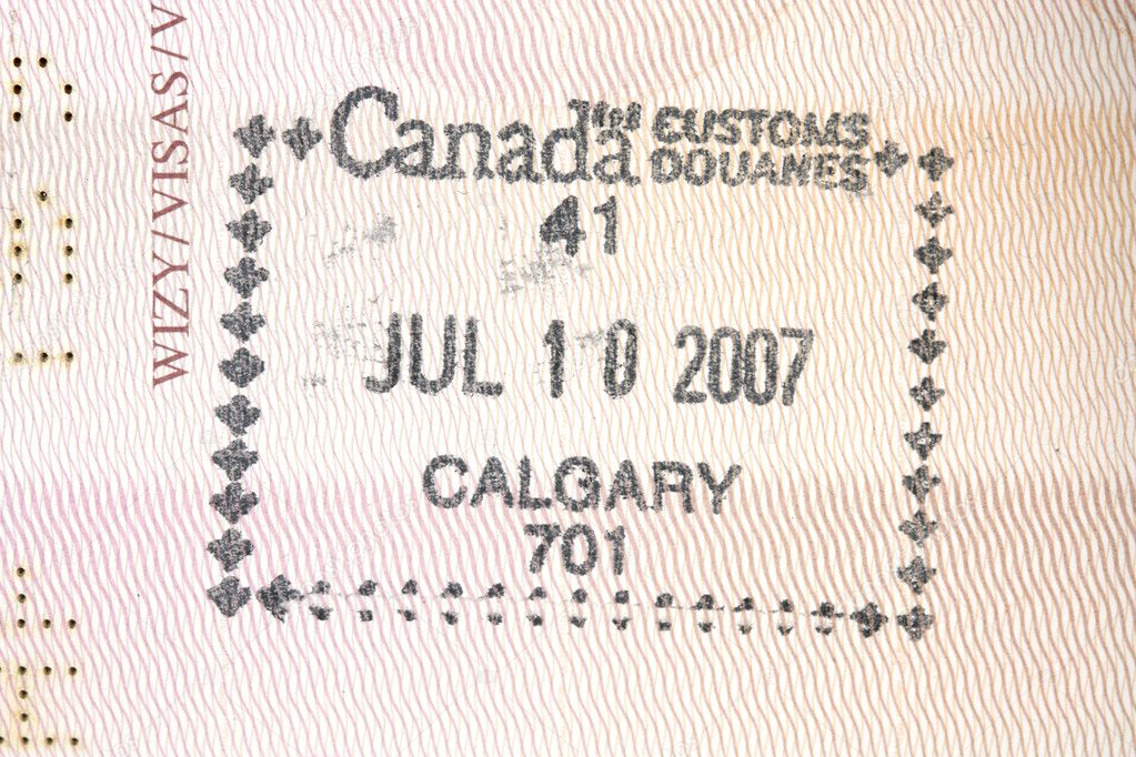 Passport stamp from Calgary, Canada in a Polish passport