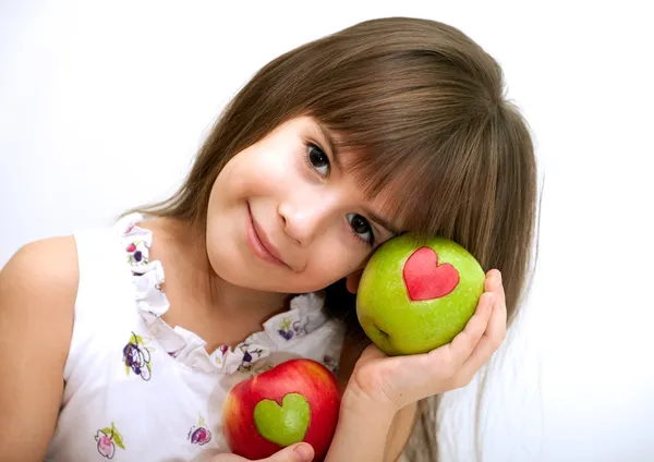 Piękna dziewczyna z jabłkiem — Zdjęcie stockowe