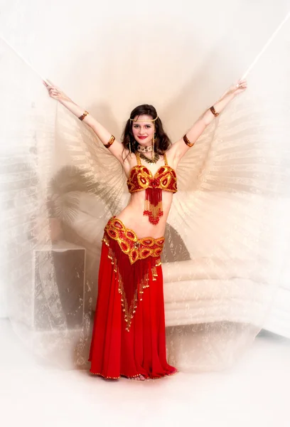 Η χορεύτρια του χορού της Ανατολής με φτερά Φωτογραφία Αρχείου