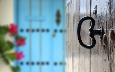 Brown door with key clipart