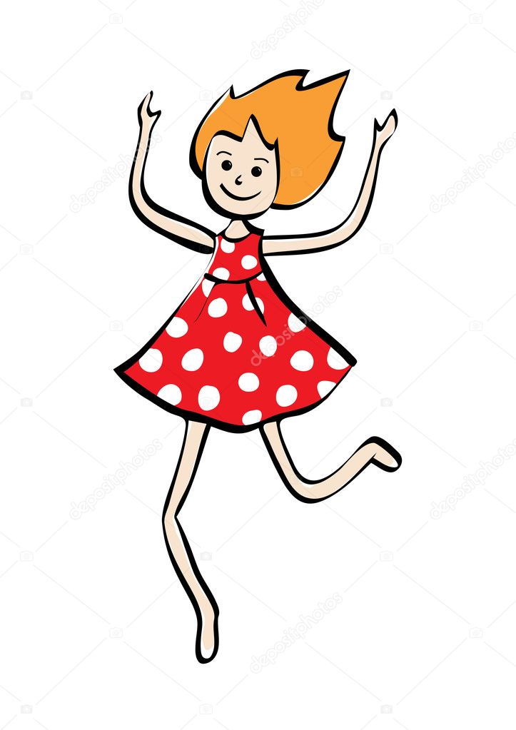 Smiling little girl in red dress — Stock Vector © Artsous #4605143