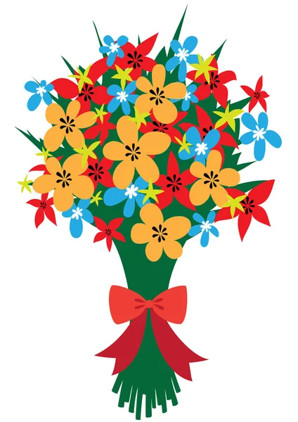 stock vector Festive bouquet of wildflowers with red bow