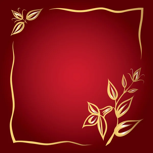 Rahmen aus goldenen Blumen auf rotem Hintergrund — Stockvektor