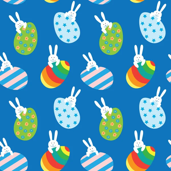 Modèle sans couture de Pâques avec lapins et oeufs — Image vectorielle