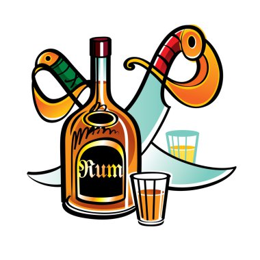 Bottle of Rum and pirate Sabres clipart