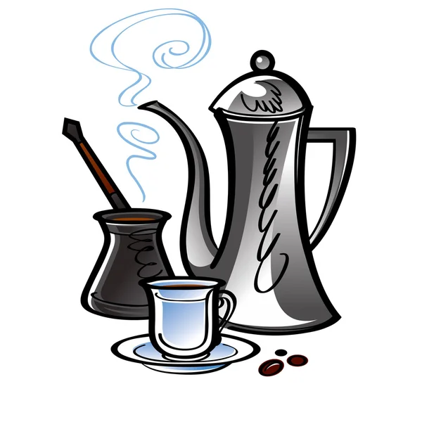 Кофейник с фарфоровой чашкой — стоковый вектор