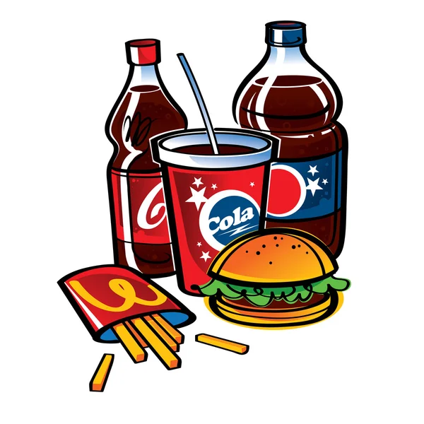 Fast food - Cola és sült krumplival, hamburger — Stock Vector