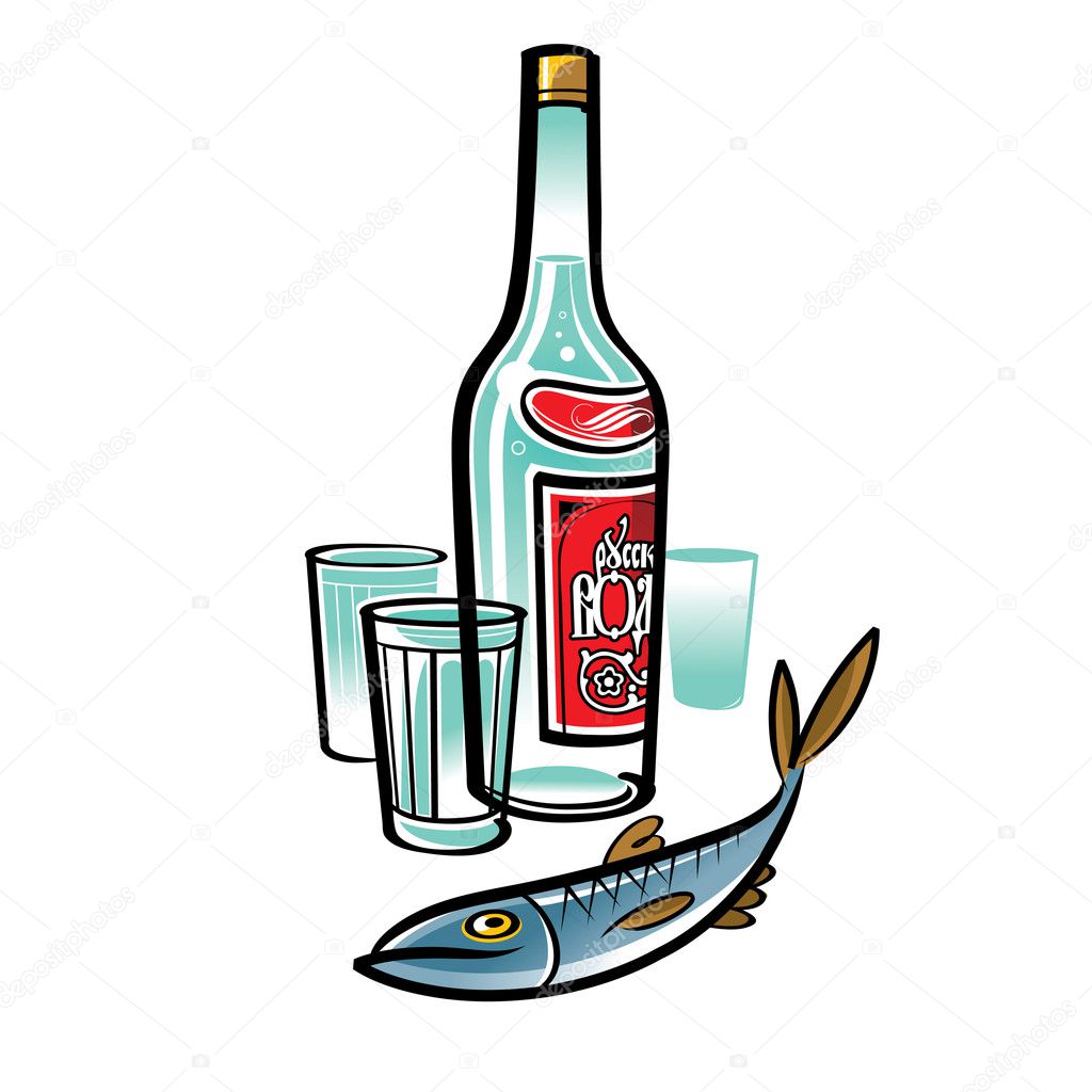 Bottle of Vodka and fish herring