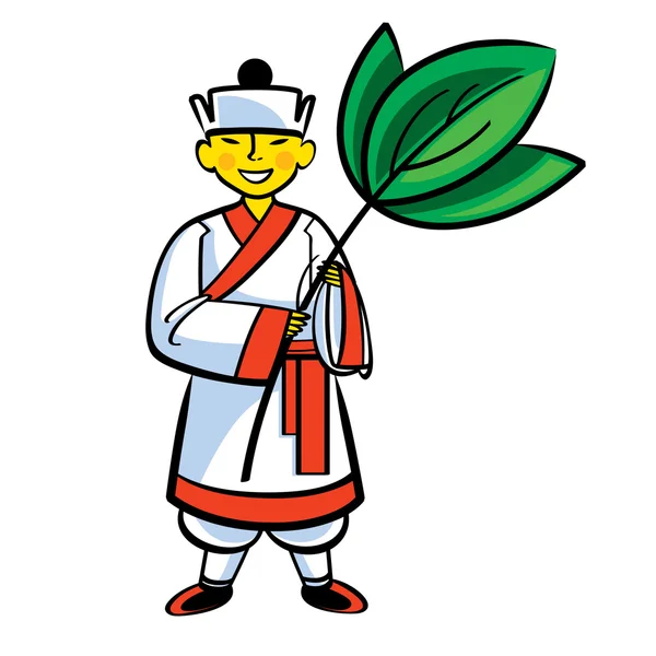 Garçon chinois avec brunch de feuilles de thé — Image vectorielle