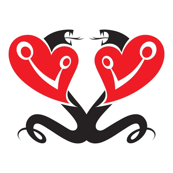 Iki Kobra yılanları iki kalp aşk kavgası — Stok Vektör