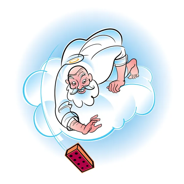Бог святой святой шутник с кирпичом на облаке — стоковый вектор