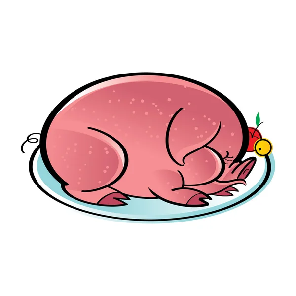 烤的猪肉猪与水果-烧烤 — 图库矢量图片