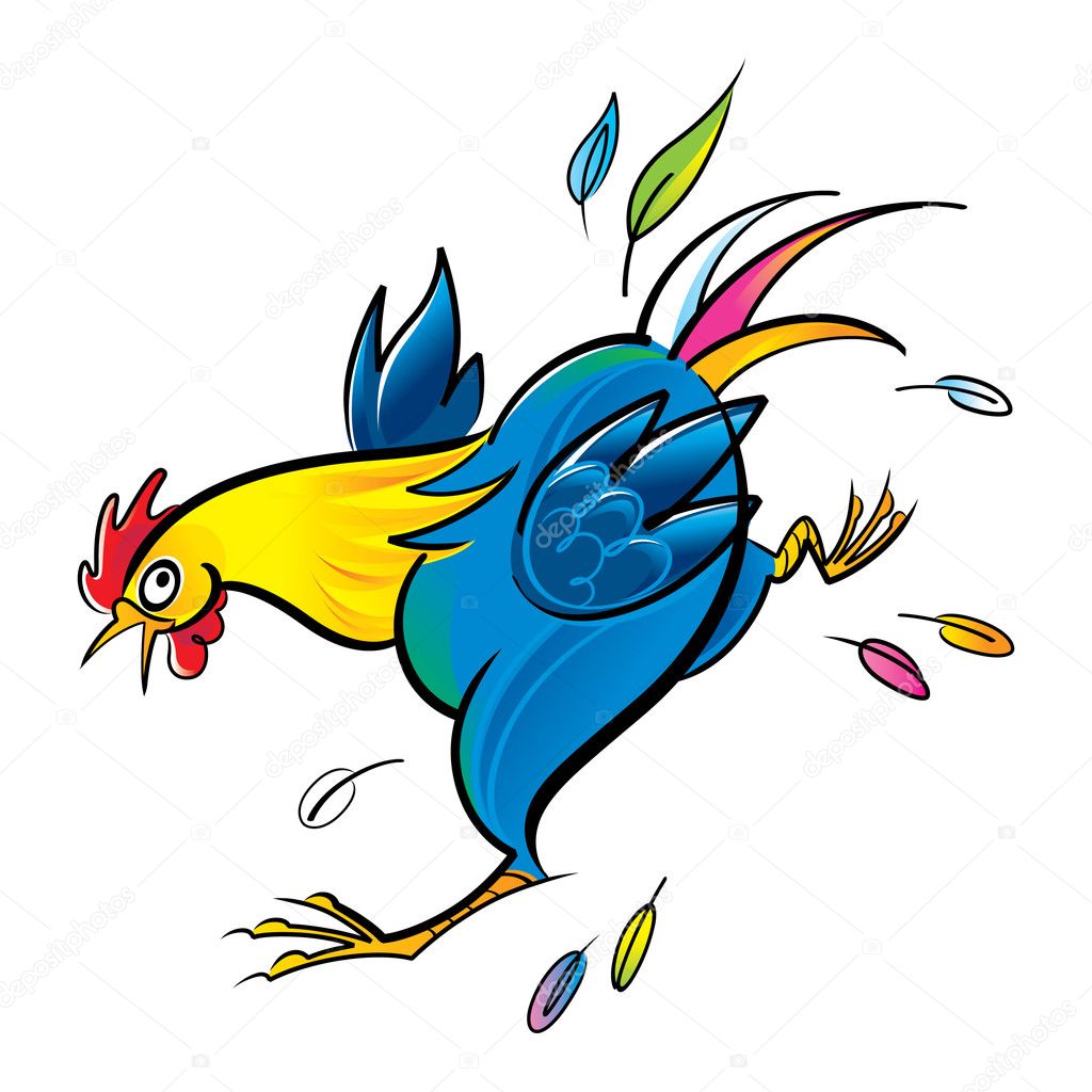 Running rooster cock farm bird