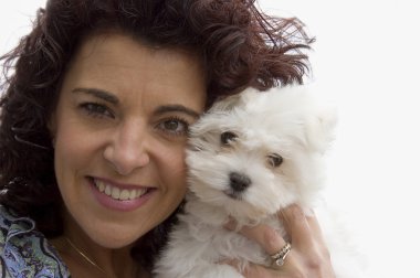 Woman and bichon dog clipart