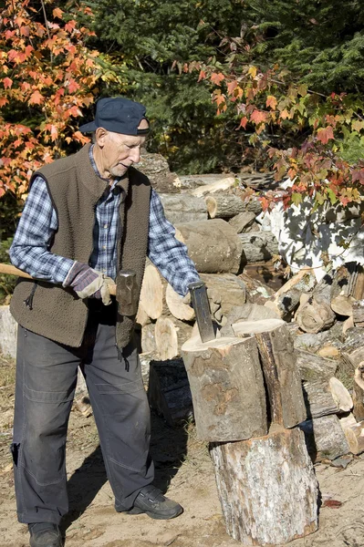 Elderly man lumberjack — Stock Photo, Image