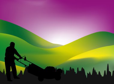 Man with lawn mower clipart