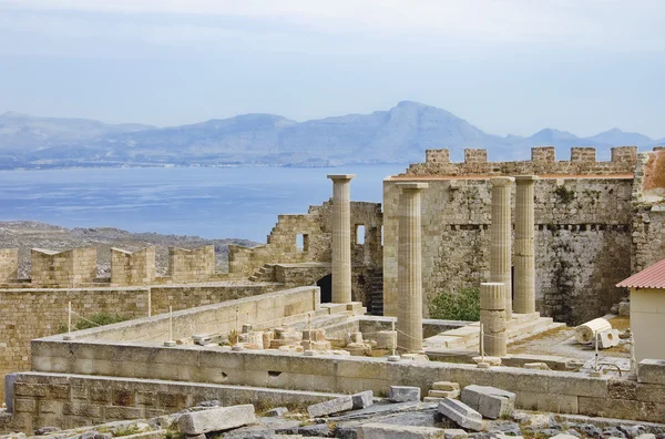 Athena Tempel Över Egeiska Havet Akropolis Lindos Grekland — Stockfoto