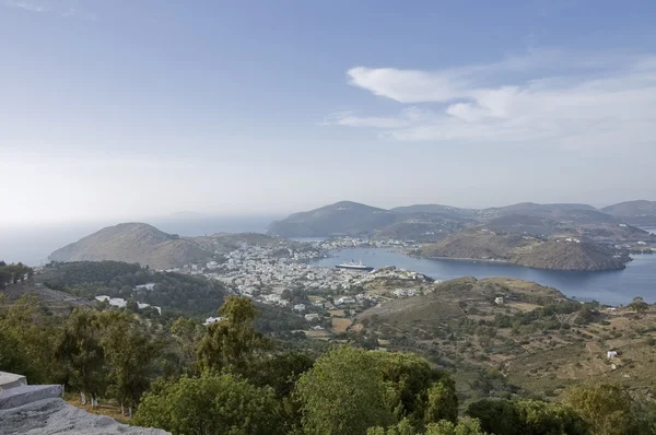 斯卡拉观对帕特莫斯 希腊的海港城市景观 — 图库照片