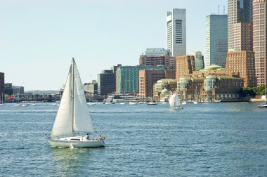 Boston skylines taken from sailing boat clipart