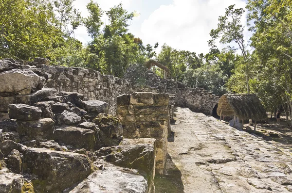 Ruínas maias e cabana — Fotografia de Stock