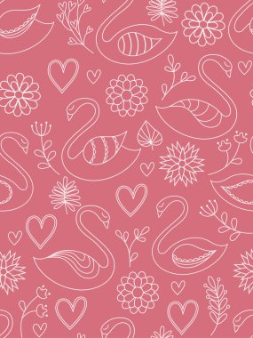 Pink seamless pattern with swans. Vector illustration. clipart