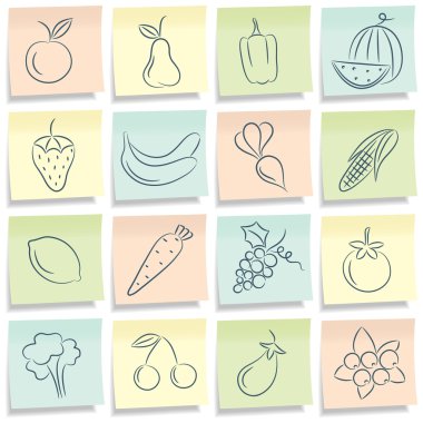 Sticky note with food pictures. Vector illustration. clipart