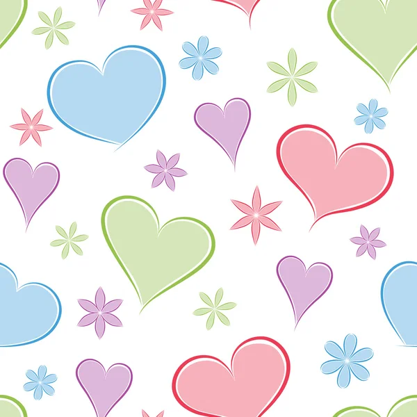 Καρδιά ομοιογενές φόντο με λουλούδια. εικονογράφηση φορέας. — Διανυσματικό Αρχείο