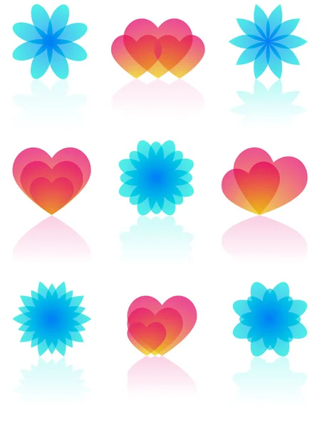Aquarel bloemen en harten. vectorillustratie. — Stockvector