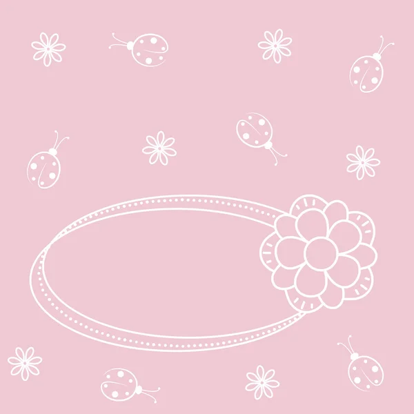 花とテントウムシ ピンク フレームベクトル イラスト — ストックベクタ