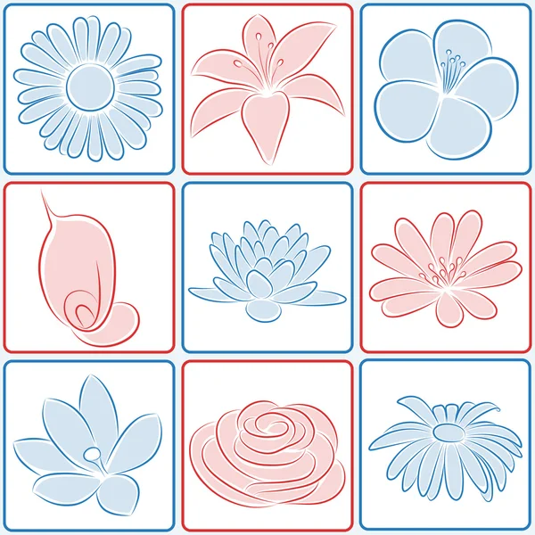 Ensemble Icônes Fleurs Illustration Vectorielle — Image vectorielle