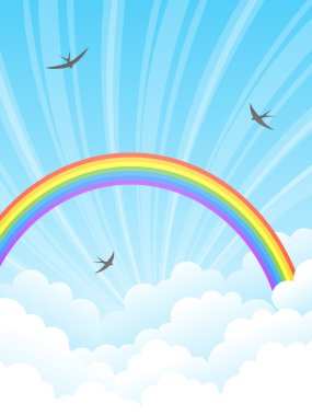 Rainbow and clouds. Vector illustration. clipart