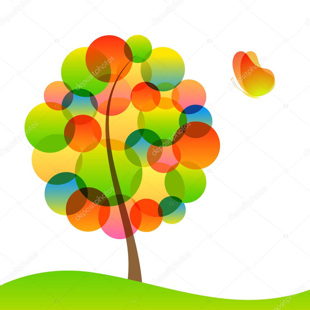 Tree and butterfly. Vector illustration.