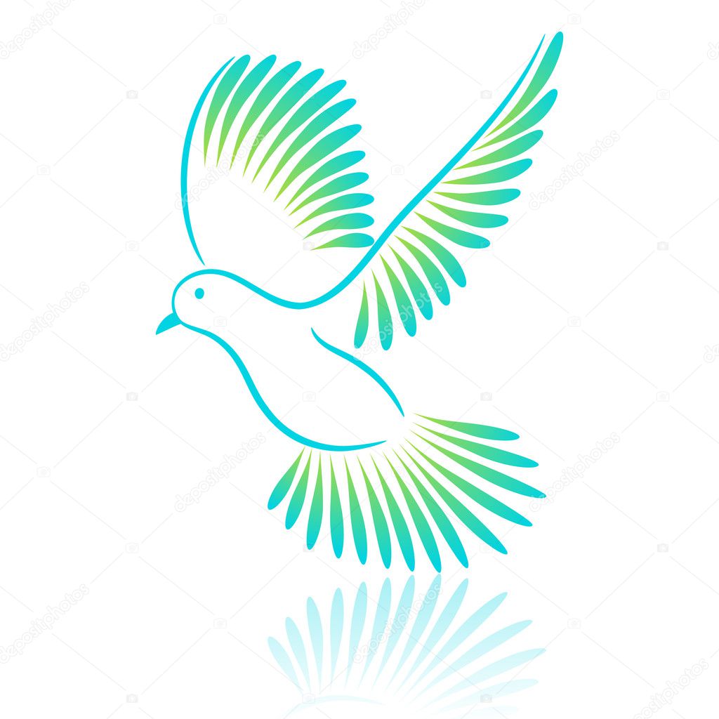 Colorful pigeon with reflection. Vector illustration.