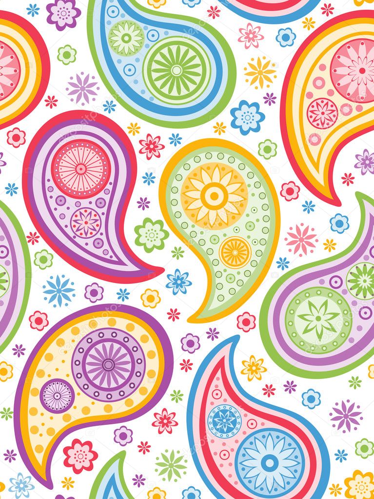 Colorful seamless background with a paisley pattern.