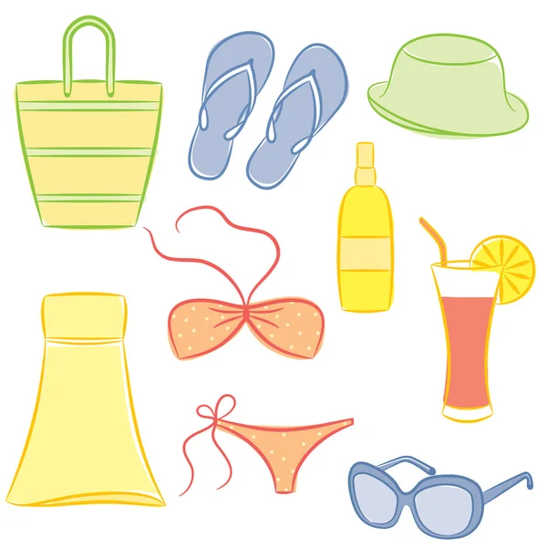 A set of beach accessories. — Stock Vector