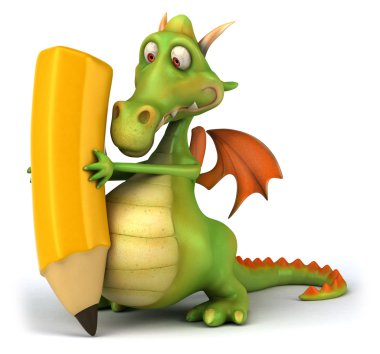 Dragon with crayon 3d illustration clipart