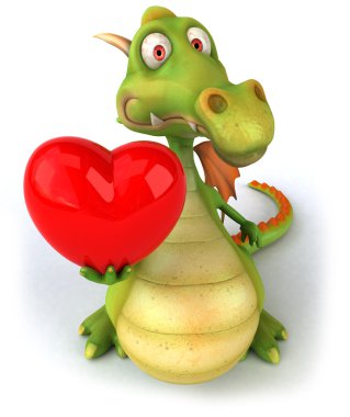 Dragon with hearts 3d illustration clipart