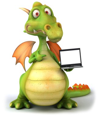 Dragon with laptop 3d illustration clipart