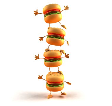 Many Hamburgers 3d illustration clipart